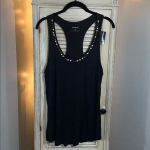 NWT Black Racerback Express Tank Top Pearl Diamond